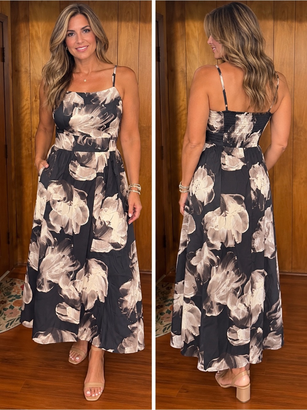 Simply Vera Vera Wang Black Maxi Dress with Cream Floral Print